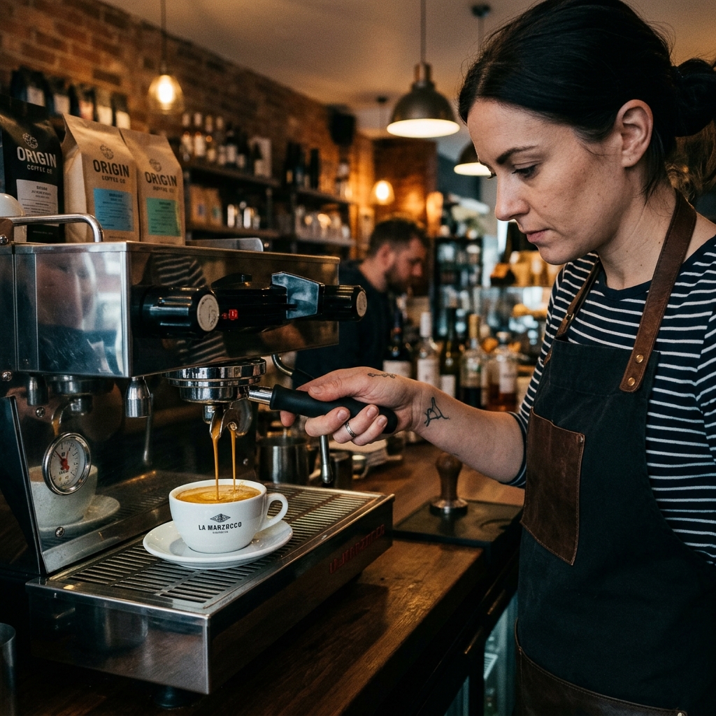 Barista schenkt espresso